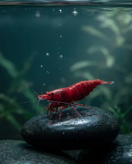 Red Fire Garnele Neocaridina davidi, Schweizer Nachzucht, auf dunklem Kies